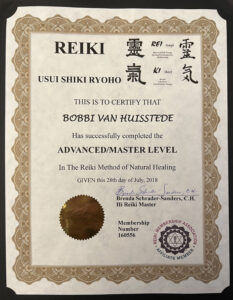 Reiki Certificate - Bobbi Van Huisstede